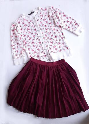 Плиссированная юбка, бордо, марсал, ретро