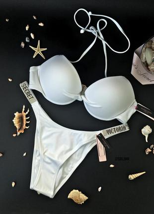 Купальник зі стразами білий пуш-ап victoria's secret