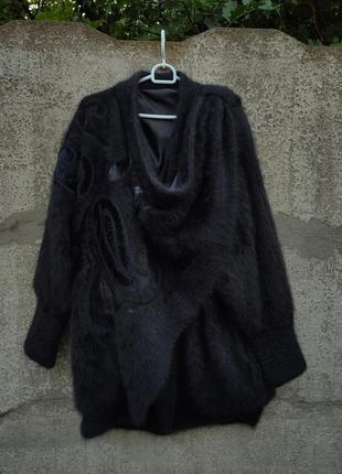 Кардиган из ангоры, шуба из ангоры, накидка из ангоры, пальто на запах из ангоры, дизайнерская кофта-куртка из ангоры2 фото