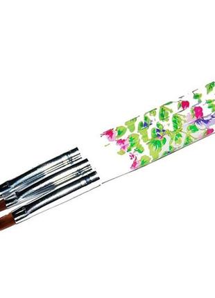 Кисть для геля белая ручка с цветами прямой ворс №6 к133351 фото