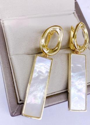 Сережки с перламутром 5 см, медична сталь design by korea 925 silver