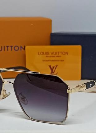 Очки в стиле louis vuitton мужские солнцезащитные брендовые классика темно серый градиент в золотом металле