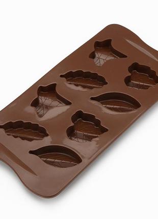 Силіконова форма для цукерок, шоколаду, карамелі "листя" 8 осередків (коричневий)3 фото