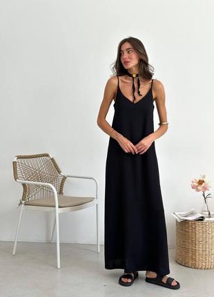 Длинное платье комбинация в бельевом стиле сарафан на тонких бретелях в пол черный пудра оливка миди макси с поясом7 фото