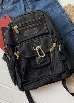 Ранец рюкзак брезентовый школьный черный gold be