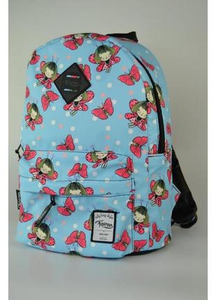 Школьный детский рюкзак с узором для девочки с зайчиками бирюзовый + фея