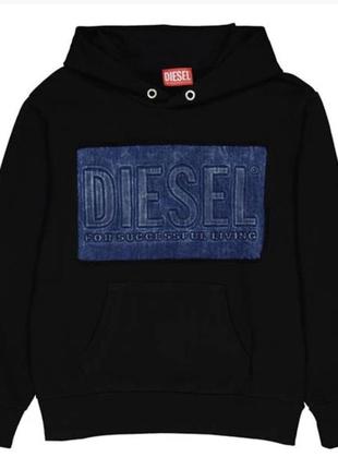 Чорна худі кофта реглан з логотипом diesel3 фото