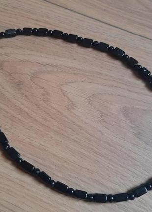 Ожерелье серьги лот колье чёрн бус кульчики браслет набор гемат висюл hand made3 фото