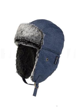 Чоловіча зимова шапка jack wolfskin stormlock синя штучне хутро розмір l