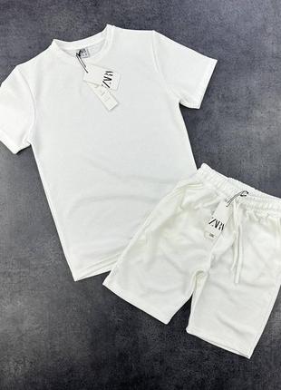 Комплект мужской футболка шорты zara белый турция костюм мужской футболка шорти зара белый