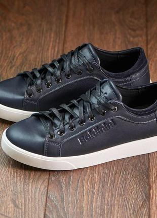 Мужские кеды базовые в синем цвете натуральная кожа