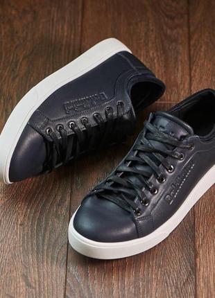 Мужские кеды базовые в синем цвете натуральная кожа