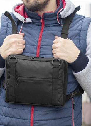 Чоловіча нагрудна сумка plate&nbsp;чорна тканинна молодіжна жилет броник міська сумка6 фото