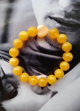 Жовтий браслет серце браслет із бурштину браслет із перламутру бурштин перламутр3 фото
