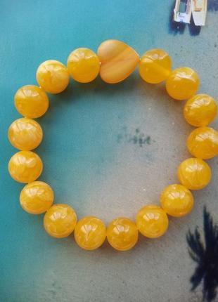Жовтий браслет серце браслет із бурштину браслет із перламутру бурштин перламутр2 фото