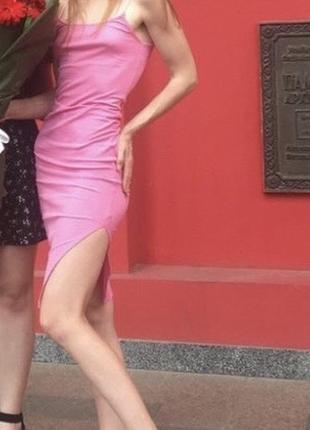 Меди платье  рубчик в обтяжку трикотаж чулок карандаш розовая майка с разрезом на ноге3 фото