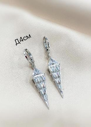 Сережки с цирконием 4 см, медична сталь design by korea 925 silver