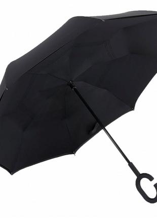 Зонт lesko up-brella чёрный унисекс однотонный ветрозащитный умный зонт обратного сложения