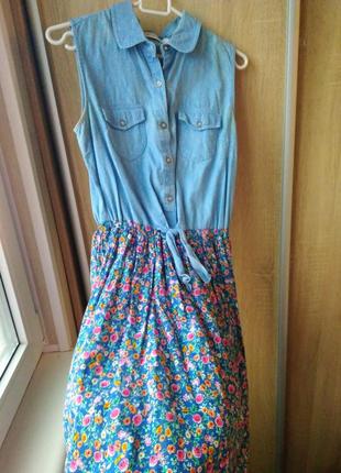 Gloria jean's джинсовое платье сарафан с юбкой в цветочек летнее легкое2 фото