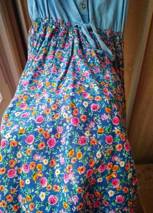 Gloria jean's джинсовое платье сарафан с юбкой в цветочек летнее легкое3 фото