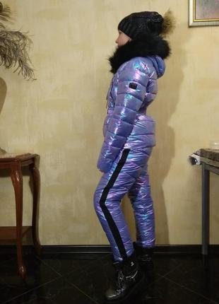 Стильные зимние голографические костюмы для девочек подростков.4 фото