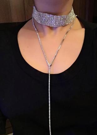 Цепочка-чокер женская с камнями и браслетом3 фото