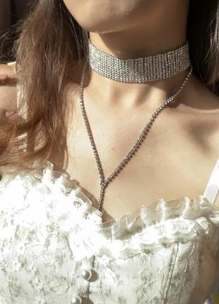 Цепочка-чокер женская с камнями и браслетом4 фото