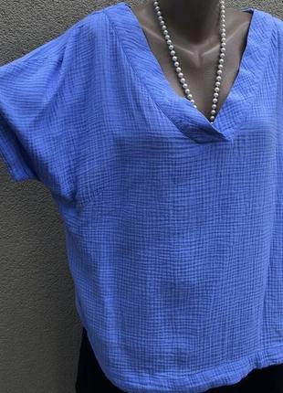 Блакитна блуза реглан,бавовна-муслін-марля,етно стиль бохо,батал,великий розмір5 фото