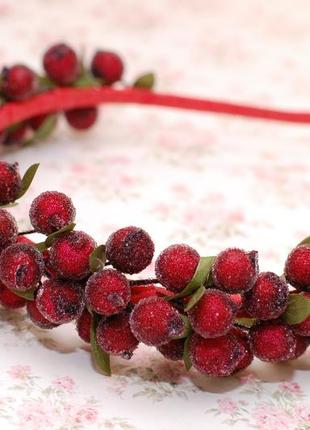 Обруч ободок с ягодами калины бордовый1 фото