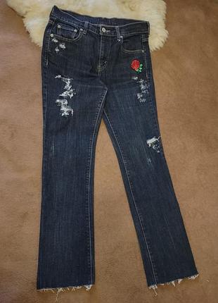 Классные женские синие джинсы с вышивкой ,бренд levis