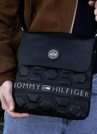 Мессенджер кожаный Tommy hilfiger черные шестиугольники