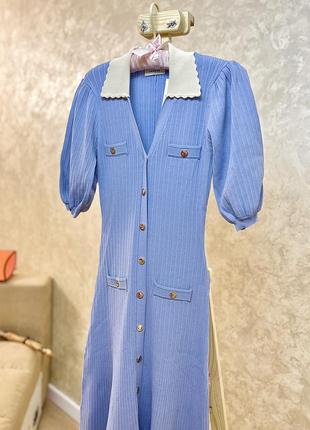 Трендовое голубое длинное платье клеш на пуговицах короткий рукав sandro2 фото