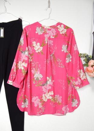 Красивая блуза рубашка в ярком цвете в цветы нарядная туника удлиненная длинная свободного кроя8 фото