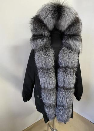 Жіноча зимова парка куртка з хутром чорнобурки з 44 по 58 р2 фото