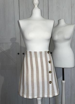 Льняная юбка с пуговицами в полоску1 фото