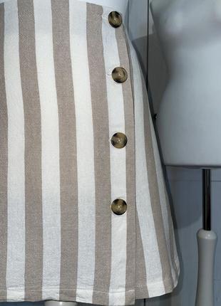 Льняная юбка с пуговицами в полоску3 фото