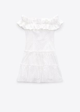 Белое платье из прошвы,белое короткое платье с прорезной вышивкой из новой коллекции zara размер xs/xxs5 фото