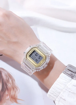 Прозрачные цифровые часы винтажные с подсветкой золотые2 фото