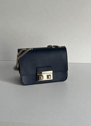 Синяя кожаная сумка furla bella small1 фото