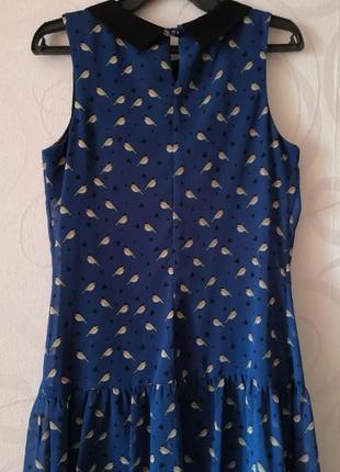 Синее платье с птичками9 фото