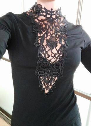 Шикарный топ блуза кофта водолазка с кружевом черный гольф боди вечерний
