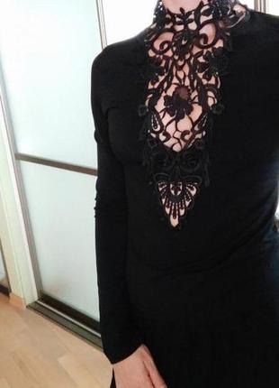 Шикарный топ блуза кофта водолазка с кружевом черный гольф боди вечерний7 фото