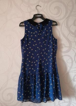 Синее платье с птичками8 фото