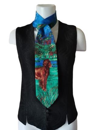 Шелковый галстук винтаж галстук с собакой лангхаар краватка шовк3 фото