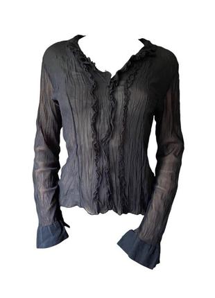 Прозора чорна блуза з довгим рукавом vintage mesh long-sleeve blouse
