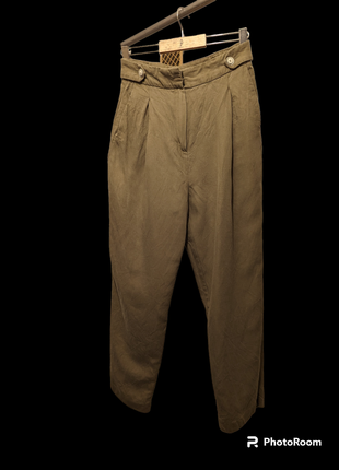 Льняные брюки цвета хаки, льняные брюки mango1 фото