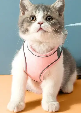 Шлейка анатомічна та повідець 150 см kafuli pet collection для собак і кішок 3-15 кг l рожевий