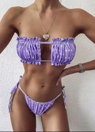 Новий купальник плісирований у горошок фіолетовий фіолетовий9 фото
