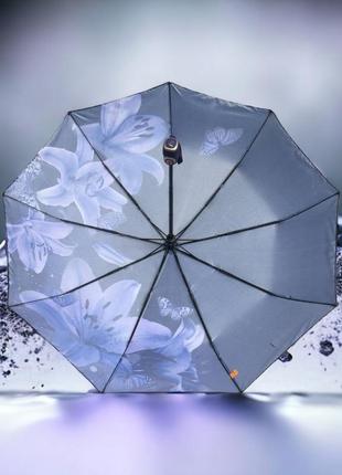 "синій акцент: парасолька із синіми лілією на сатиновій тканині та 9 спицями"6 фото