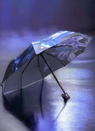 "синій акцент: парасолька із синіми лілією на сатиновій тканині та 9 спицями"4 фото